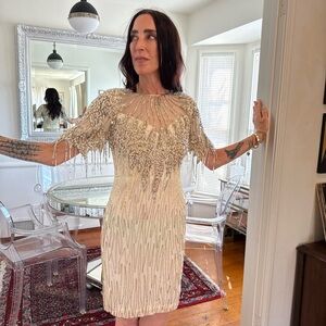 Vintage Oleg Cassini Black Tie Beaded Cocktail Dress